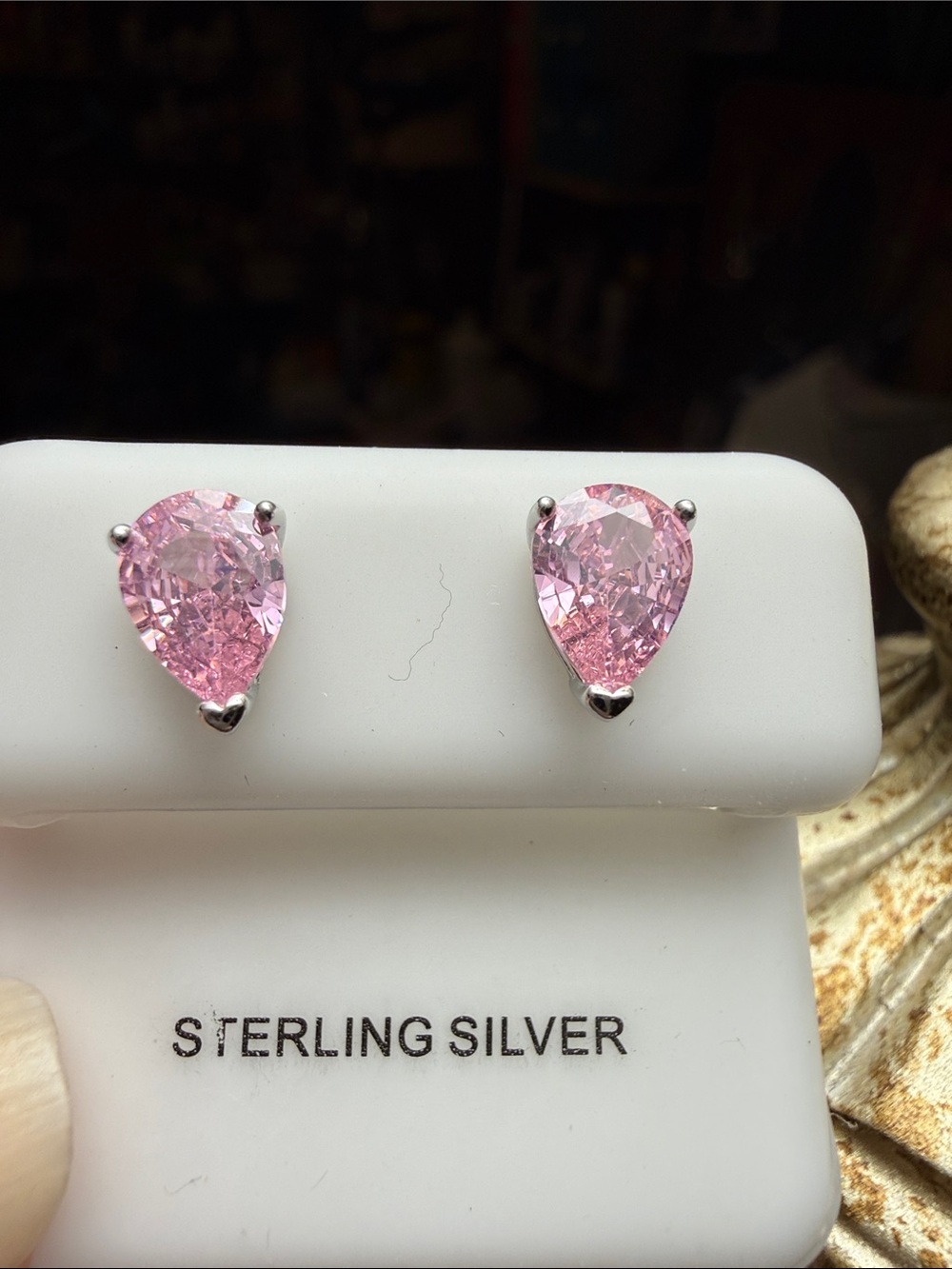 926 Sterling Silver Pink Sapphire Teardrop Stud Earrings NEW
